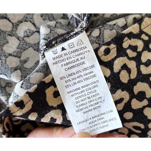 MICHAEL KORS Womens Size Medium Animal Print Linen Blend Short Sleeve Shirt Top - Picture 10 of 11